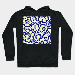 Blue and yellow retro florals Hoodie